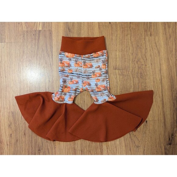 Handmade Toddler Girls 12/18 Fall Pumpkin Bell Bottom Pants By Sunflower - Picture 1 of 3